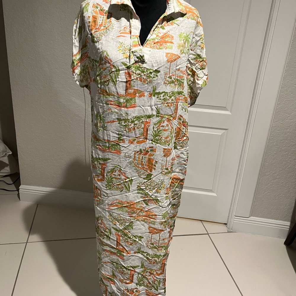 Cynthia Rowley White Dress with Orange and Green Tropical Print